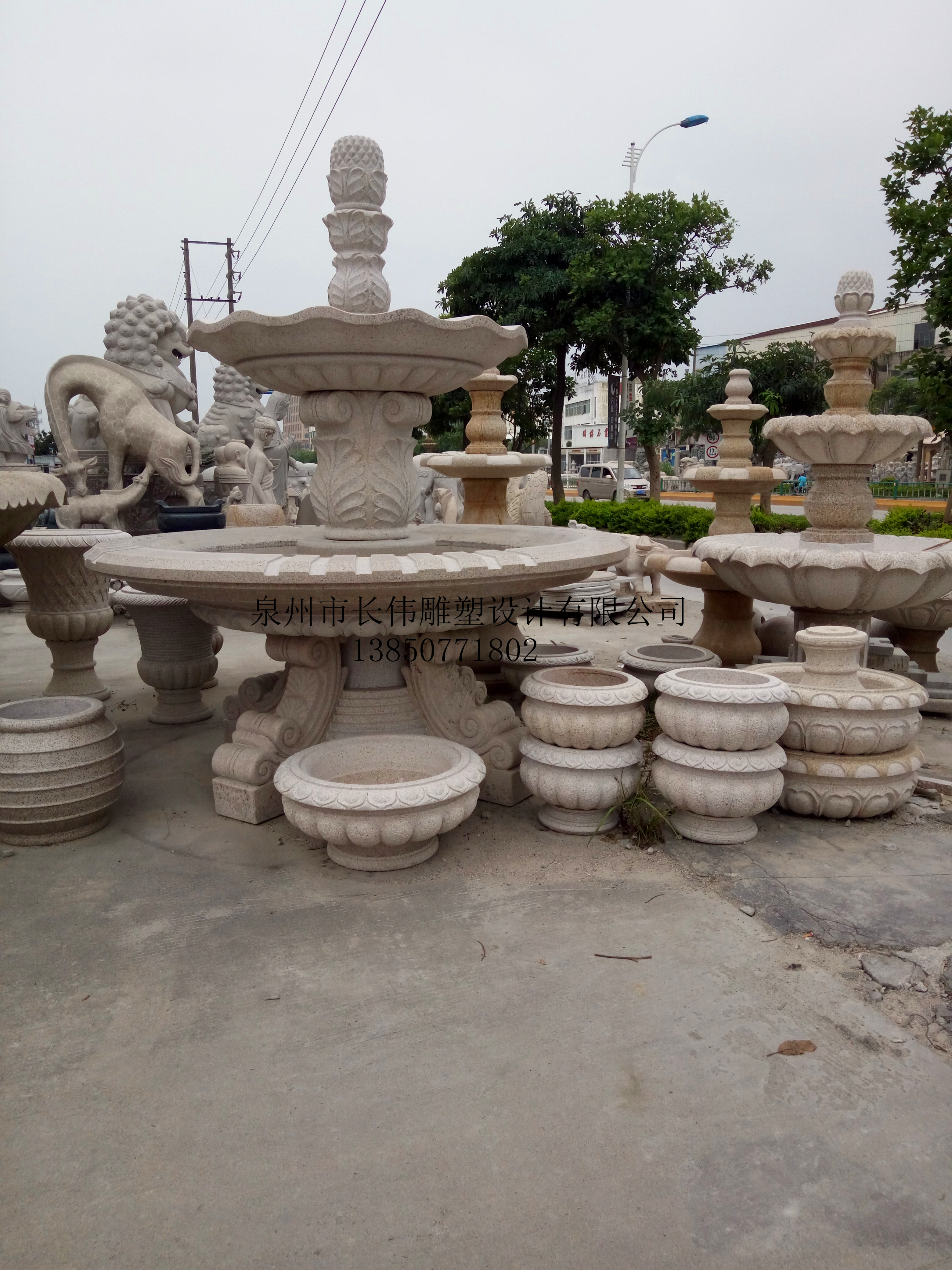 厂家景观水钵石材雕塑喷水池双层钵批发