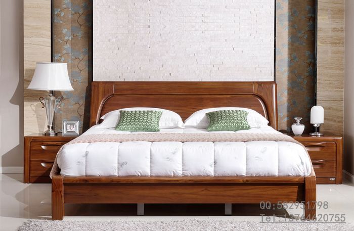 供应上海柚木家具品牌 柚木全实木双人床1.8米1.5米结婚床现代简约 特价图片