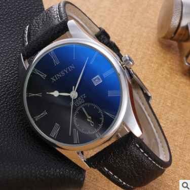 深圳市品牌手表厂家品牌手表  时尚蓝宝石皮带男表  经典复古腕表 男款时尚手表