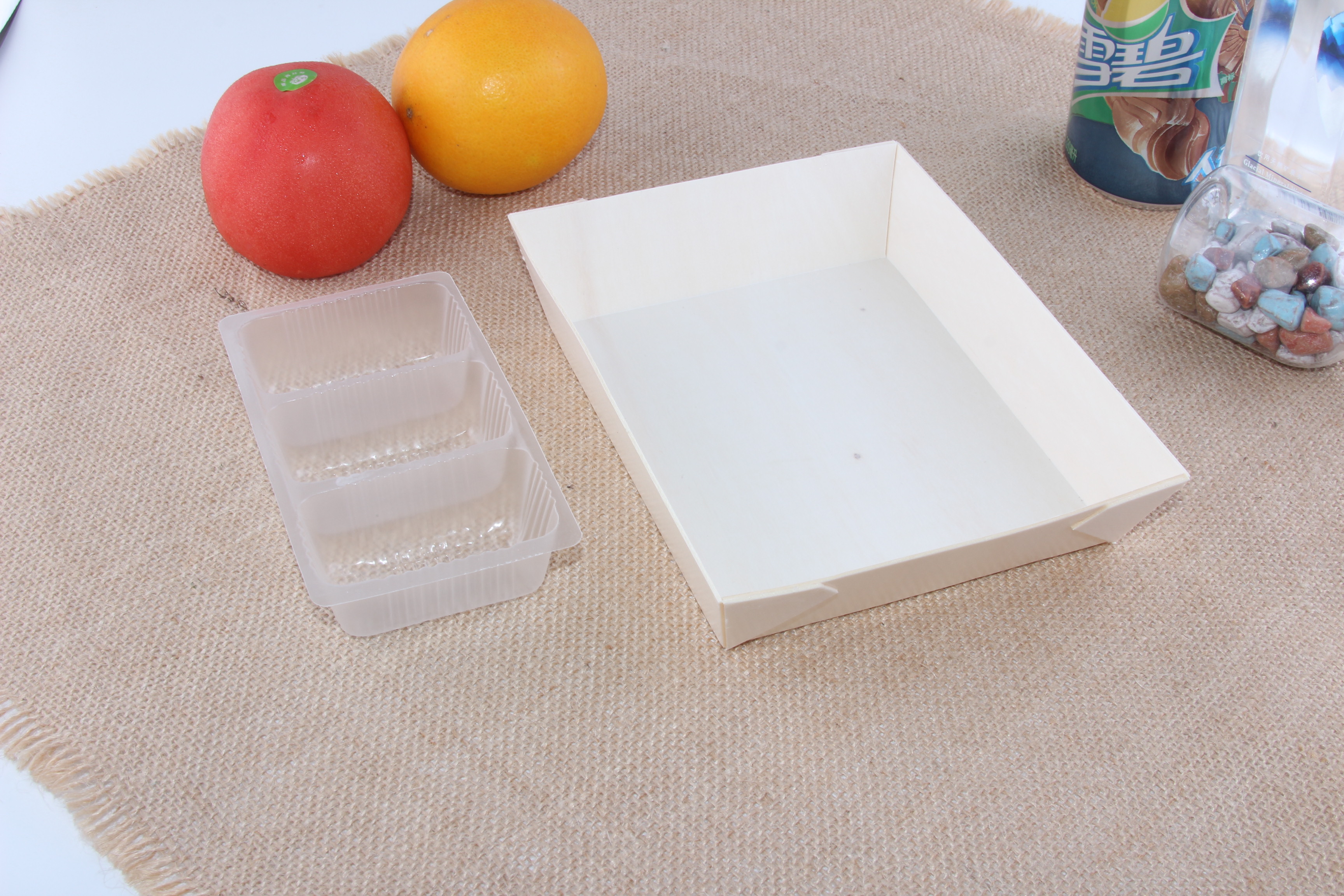 一次性木制餐盒木片便当盒可降解高档盒长方形外卖盒免折叠 sg225图片