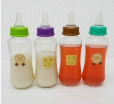 厂家直销无铅带奶嘴婴儿饮料瓶玻璃奶瓶奶茶饮品店专用玻璃瓶图片