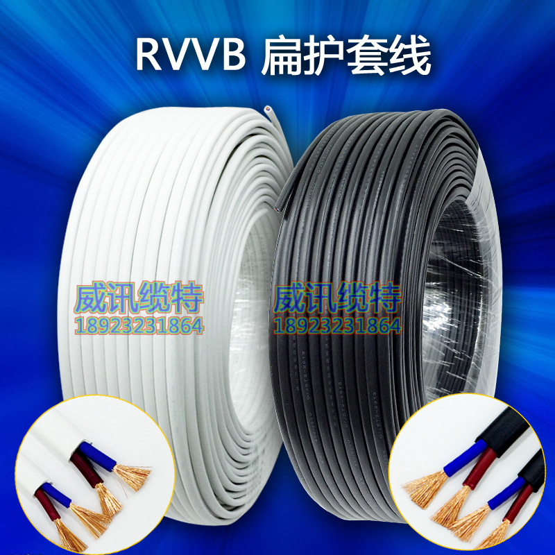 纯铜RVVB2芯0.5/0.75/1/1.5/2.5平方扁护套线平行线电源线黑白色 RVVB扁护套线平行线电源线黑白