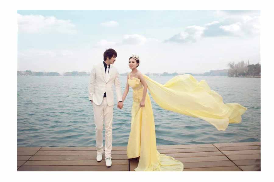 杭州圣摄影春天外景湘湖地点个性唯美90后全外景婚纱照
