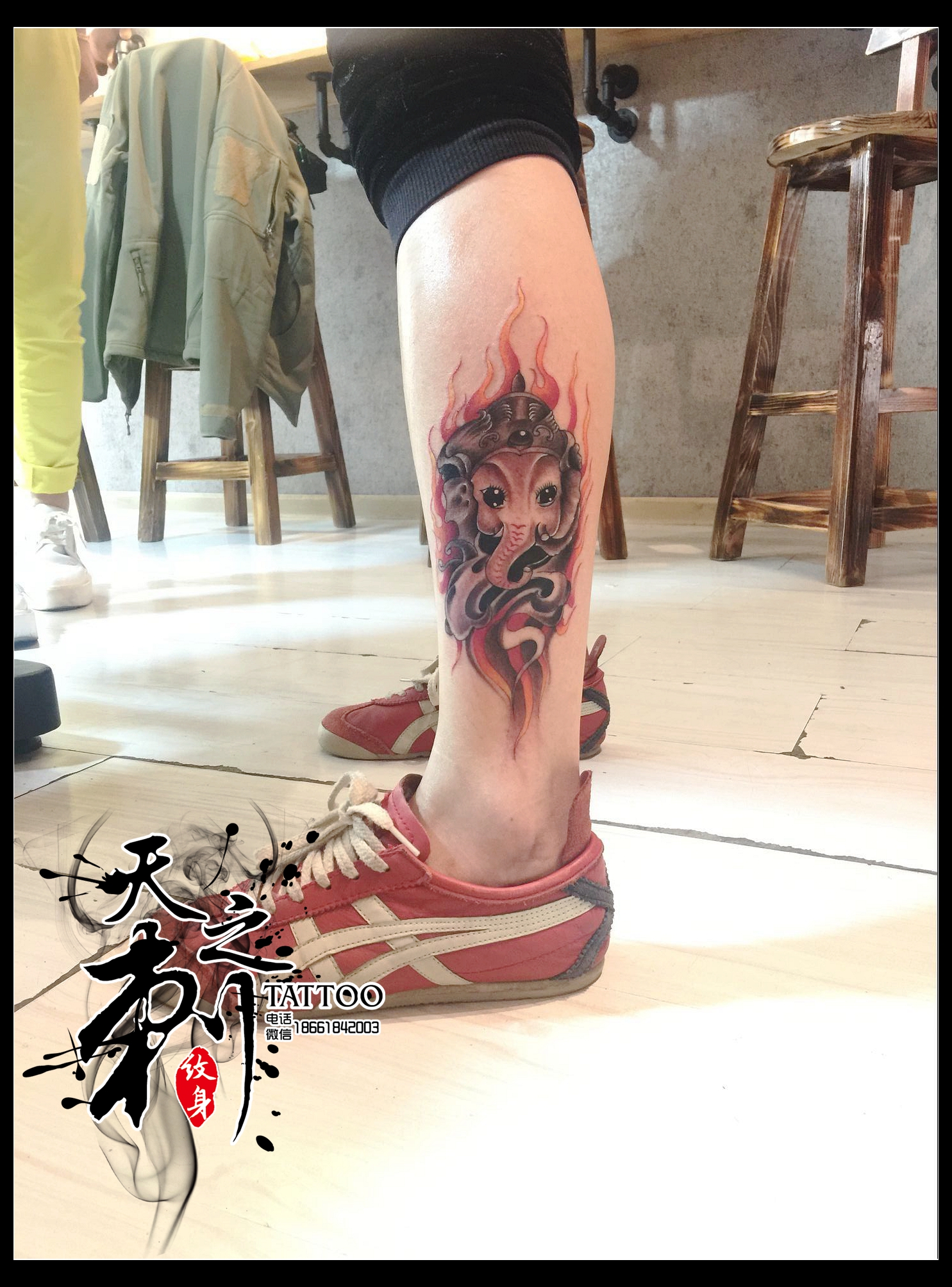 小腿象神纹身图案 青岛纹身图案