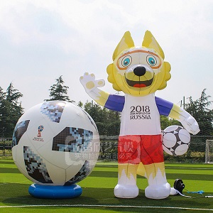 2018年俄罗斯充气世界杯气模吉祥物卡通模型扎比瓦卡小狼足球...