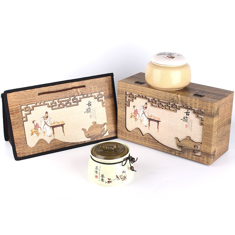 新款高档 西湖龙井 安化黑茶 包装盒通用版陶瓷茶叶罐礼盒包装 茶叶礼盒包装陶瓷罐图片