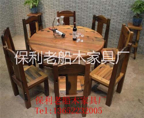老船木圆形餐桌实木中式古典餐厅家具餐台沉船木圆形吃饭桌椅组合