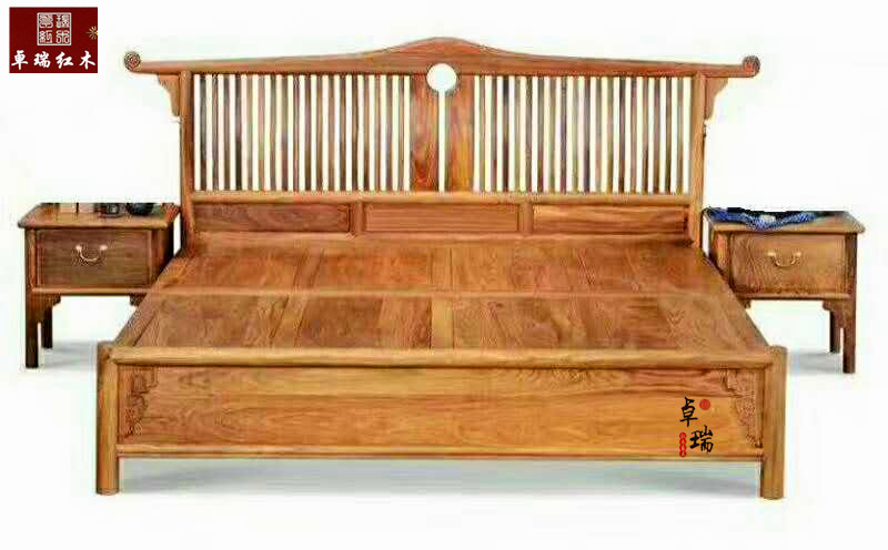 红木家具新中式床 床头柜组合非洲花梨木卧室家具 双人床刺猬紫檀 厂家批发销售实木大床厂家