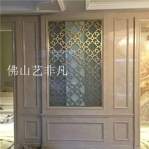 桂林市古铜色拉丝多色金属雕刻屏风 玫瑰金铝板屏风