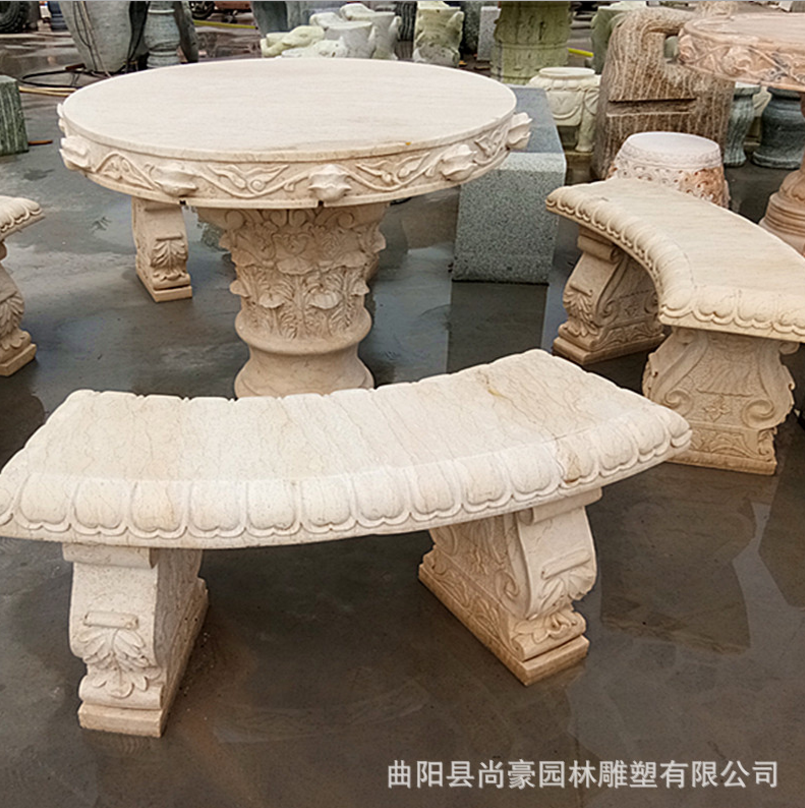 供应大理石圆桌 各种雕刻工艺品石桌子凳子 园林户外石材装饰摆件
