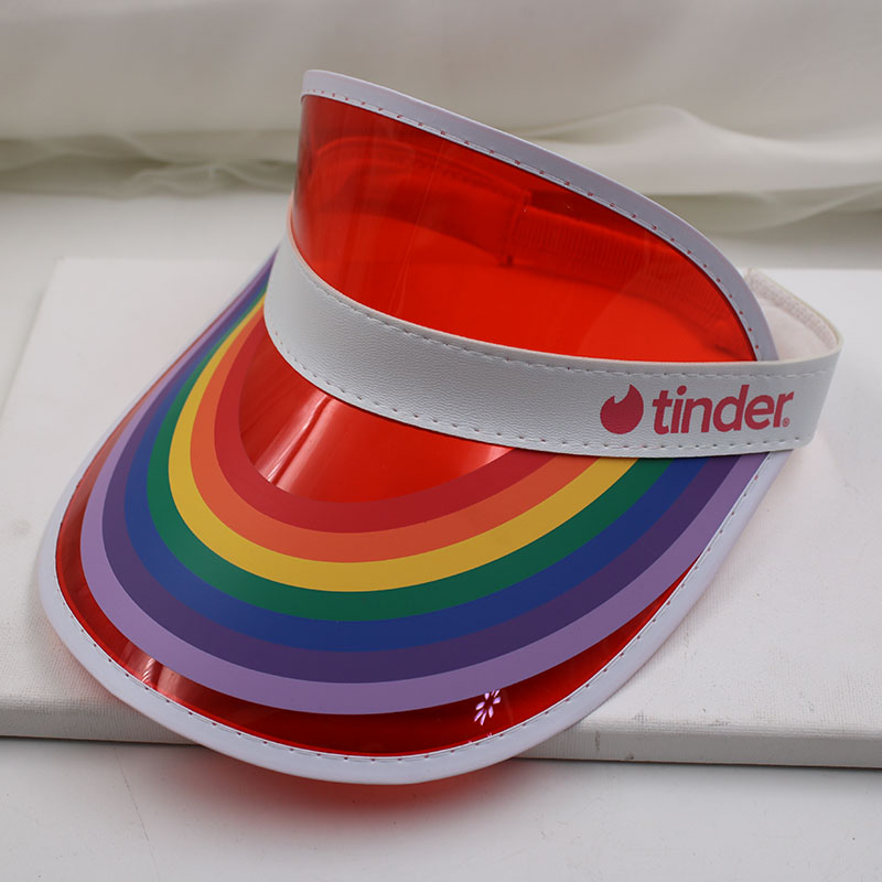 tinder七彩虹 透明PVC空顶帽透明糖果原宿风夏季遮阳帽 亲子潮流图片