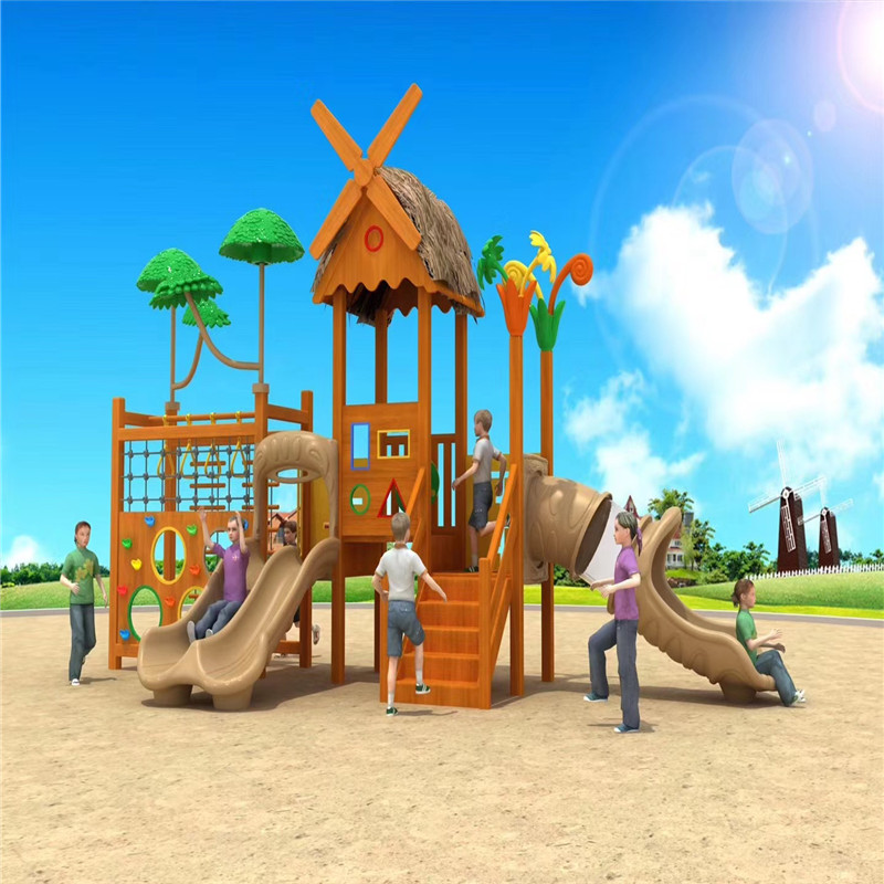 户外大型木质儿童滑梯组合游乐设施图片