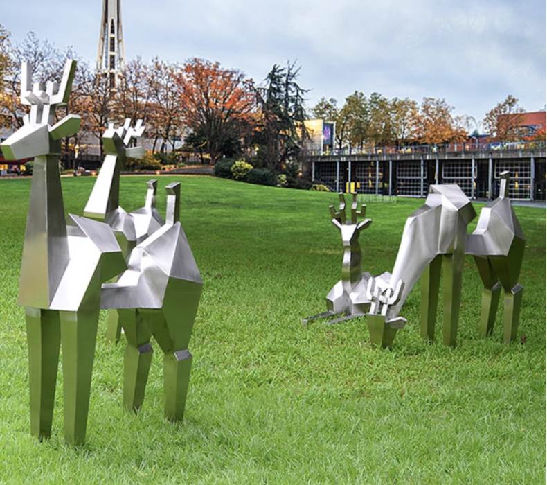福州抽象切面不锈钢鹿雕塑定制厂商_定制园林景观金属动物雕塑价格
