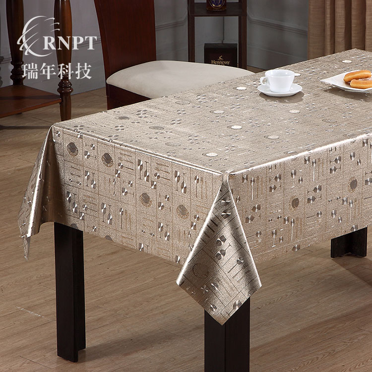 RNHS瑞年 厂家直销高档桌布金属提花台布 防水免洗PVC餐桌布