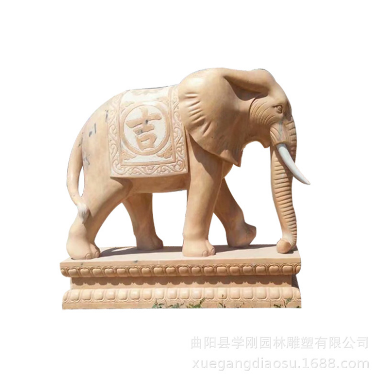 晚霞红大象石雕批发价图片