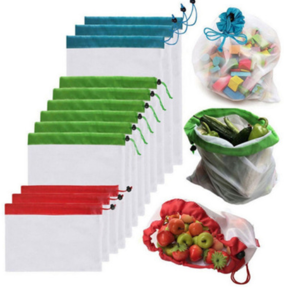 涤纶，RPET网布蔬菜水果袋 杂物收纳网袋 可重复抽绳网袋 束口袋 收纳袋