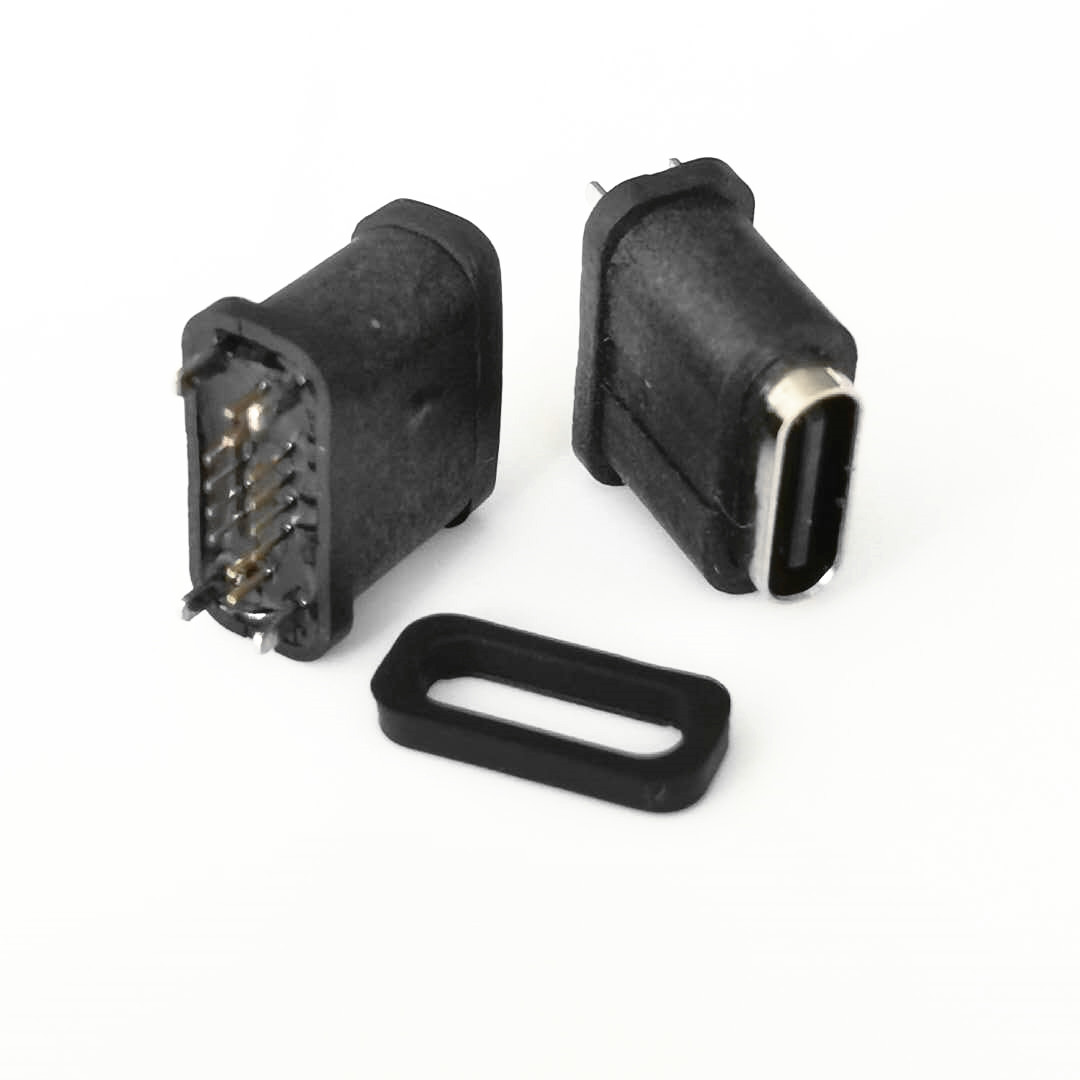 USB3.1防水母座TYPE-C16PIN直插防水母座IP67外壳塑胶直插插板DIP图片