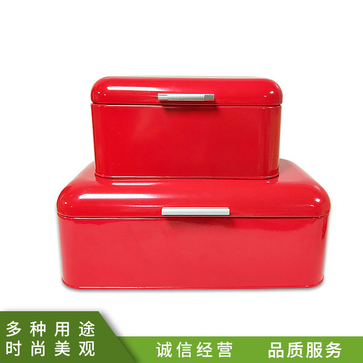 广东长方形亚马逊热卖款铁皮面包箱式储物罐红色喷粉表面处理