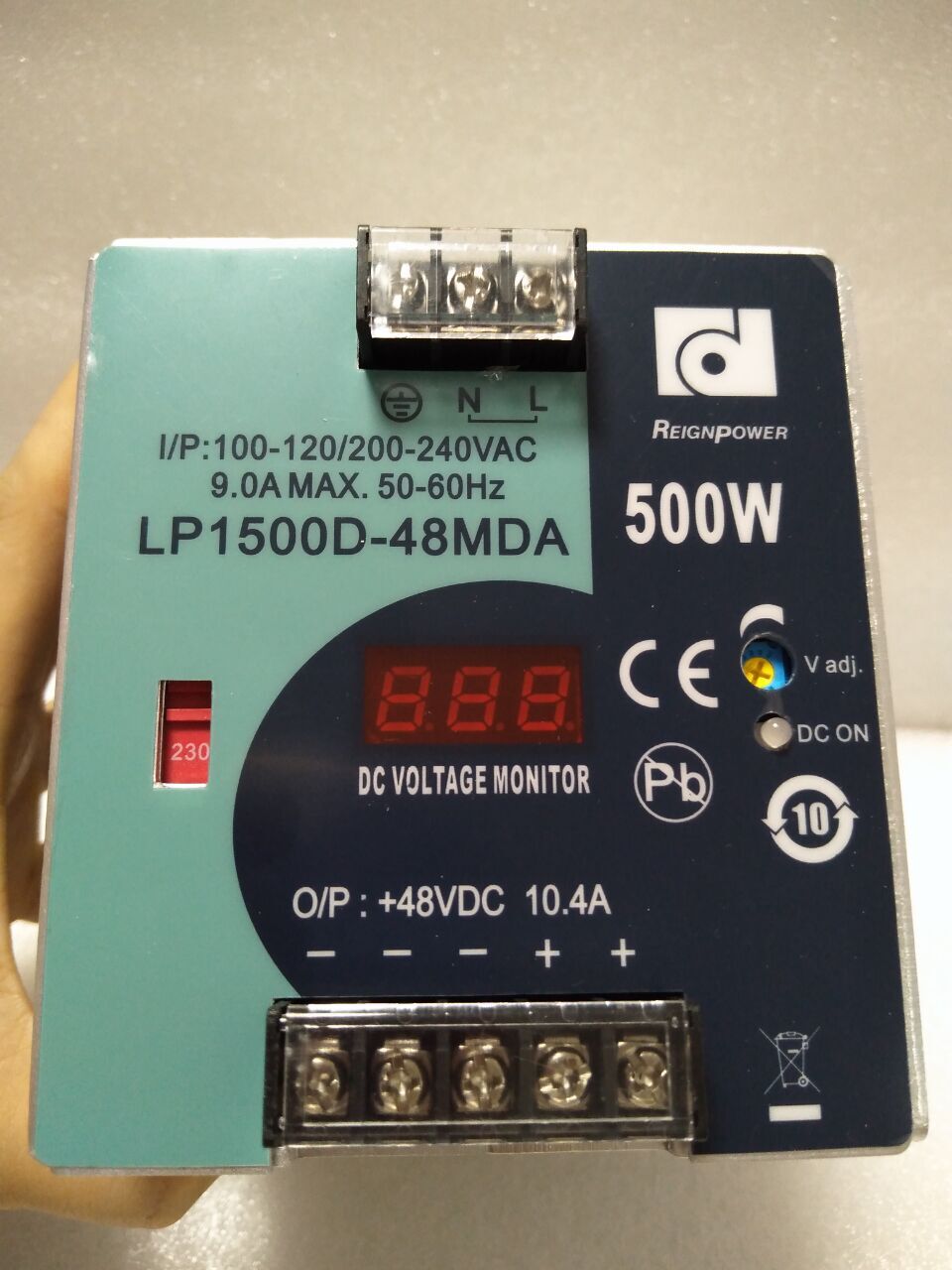 AC-DC昂鼎LP1500D-48MDA48V10A500W直流数显导轨式开关电源过认证