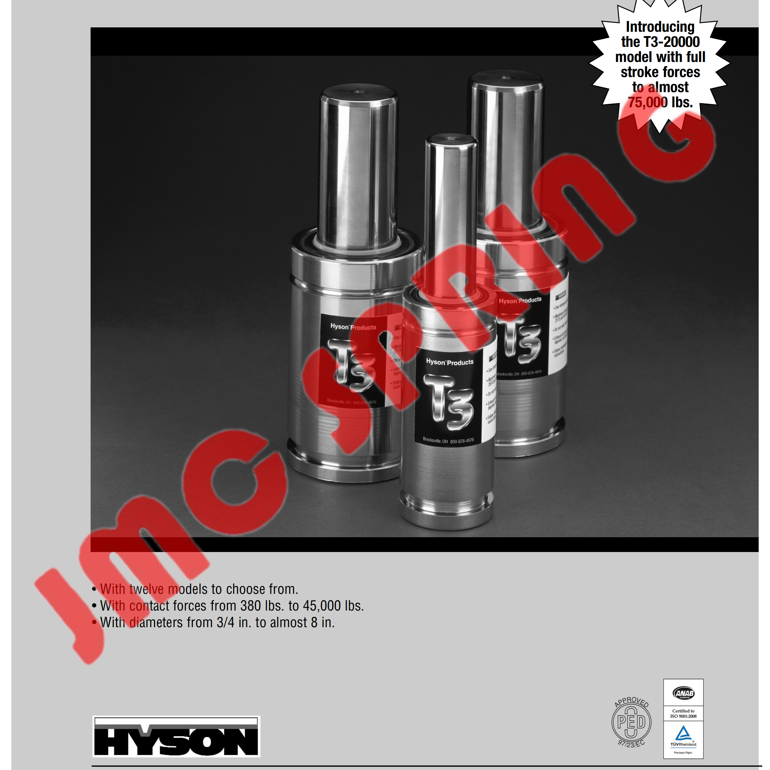 美国HYSON氮气弹簧、美国HYSON氮气缸 原装美国HYSON汉森氮气弹簧图片
